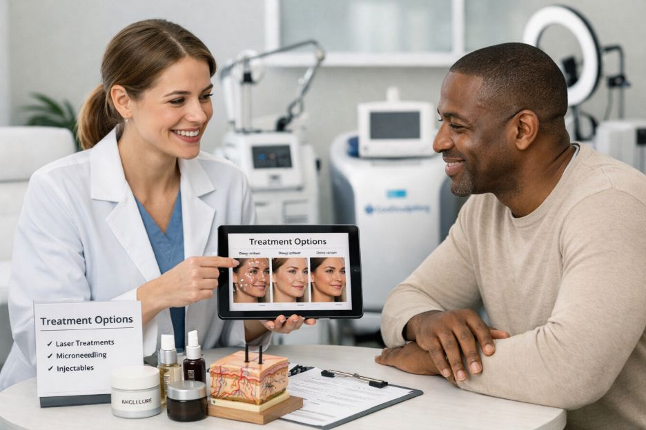healthcare professional is thoughtfully discussing treatment options